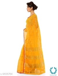 Kota Doria Cotton Zari Stripes Checks saree with Unstitched Blouse piece - Saree Length Size:5.5m Blouse Length Size:0.8, Yellow, Saree And Blouse Fabric:Cotton Blend, Pack of :1